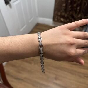 Silver link bracelet 14k white gold plated  adjustable from 6 to 7 inches